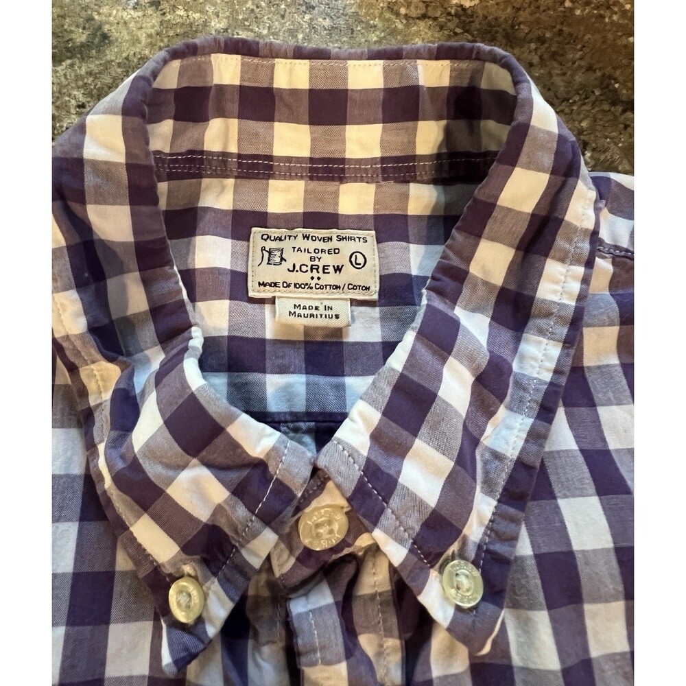 J.Crew Purple White Gingham Plaid Button Down Shirt Men's L 100% Cotton 24182